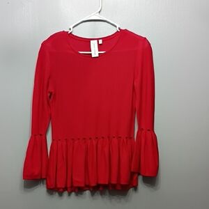 Anthropologie Guest Editor RED Peplum BOTTOM Bell SLEEVE CUT OUT TOP SZ SMALL